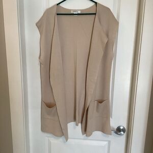 August Silk Beige Open-Front Cardigan